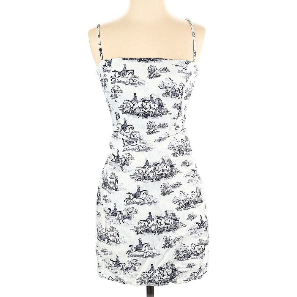Reformation Linen Mini 4 Corset English Foxhunt Horse Dog Sleeveless Wrap Cutout - Picture 3 of 4